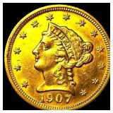 1907 Liberty Head Quarter Eagle $2.50 CLOSELY UNCI
