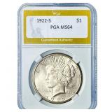 1922-S Silver Peace Dollar PGA MS64