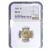 1869 Shield Nickel NGC MS64