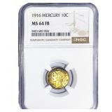 1916 Mercury Silver Dime NGC MS64 FB