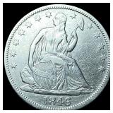 1846 Silver Seated Liberty Half Dollar ABOUT  UNC