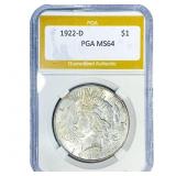 1922-D Silver Peace Dollar PGA MS64