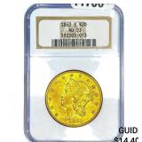 1860-S $20 Gold Double Eagle NGC AU53