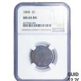 1868 Two Cent Piece NGC MS65 BN