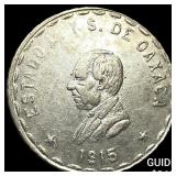 1915 Mexico Oaxaca Silver 1 Peso
