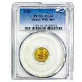 1922 Grant Rare Gold Dollar PCGS MS64 With Star