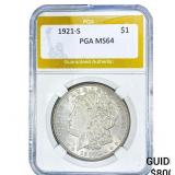 1921-S Morgan Silver Dollar PGA MS64