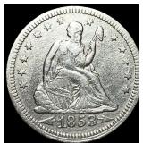 1853 Arrows/Rays Seated Liberty Quarter  NEARLY U