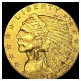 1911 Indian Head Gold $2.50 Quarter Eagle  CLOSEL