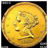 1843-O $2.50 Gold Quarter Eagle CHOICE AU