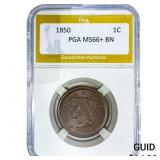 1850 Braided Hair Large Cent PGA MS66+ BN