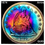 1874 Arrows Seated Liberty Quarter CHOICE BU+