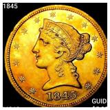 1845 $5 Gold Half Eagle UNCIRCULATED
