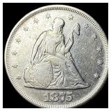 1875 Silver Seated Liberty Twenty Cents  NEARLY U