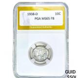 1938-D Mercury Silver Dime PGA MS65 FB