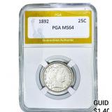 1892 Barber Quarter PGA MS64
