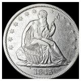 1843 Silver Seated Liberty Half Dollar CHOICE  AU