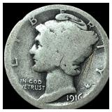 1916-D Silver Mercury Dime NICELY CIRCULATED