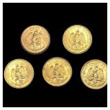 [5 Coins] 1945 Mexico 2 Pesos Gold