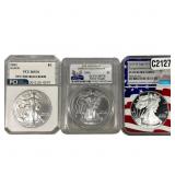 [3 Coins] 2011-2019 Silver Eagle PF/MS70