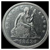 1853 Arrows/Rays Seated Liberty Quarter  CLOSELY