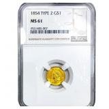 1854 Rare Gold Dollar NGC MS61