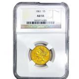 1891 $5 Gold Half Eagle NGC AU55