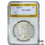 1924-S Silver Peace Dollar PGA MS63