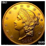 1861 $20 Gold Double Eagle CHOICE BU+