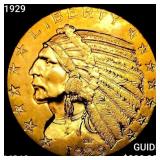 1929 $5 Gold Half Eagle CHOICE BU+