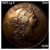 1805 Lg 5, Stems Draped Bust Half Cent HIGH GRADE