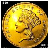 1860 $3 Gold Piece CHOICE BU+