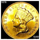 1878 $3 Gold Piece CHOICE AU