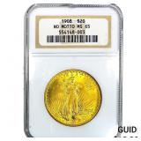 1908 $20 Gold Double Eagle NGC MS65 No Motto