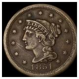 1851 Braided Hair Large Cent NEARLY  UNCIRCULATED