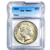 1921 Silver Peace Dollar ICG MS62