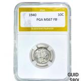 1940 Mercury Silver Dime PGA MS67 FB