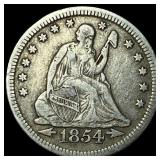 1854 Arrows Seated Liberty Quarter LIGHTLY  CIRCU