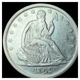 1842 Silver Seated Liberty Half Dollar NEARLY  UN