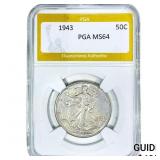 1943 Walking Liberty Half Dollar PGA MS64