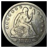 1853 Arrows/Rays Seated Liberty Quarter  NEARLY U