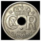1924 Denmark Copper Nickel 25 Ore