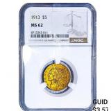 1913 $5 Gold Half Eagle NGC MS62