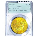 1908 $20 Gold Double Eagle PCGS MS63 No Motto