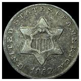 1852 Silver Three-Cent Piece NEARLY  UNCIRCULATED