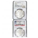 [2 Coins] 1882-1921 Morgan Silver Dollar NGC MS62-