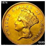 1874 $3 Gold Piece UNCIRCULATED