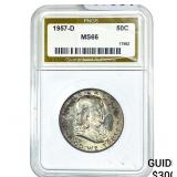1957-D Franklin Half Dollar PNGS MS66