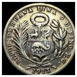 1913 FG Peru Silver 1/5 Sol