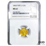 1854 Rare Gold Dollar NGC MS61
